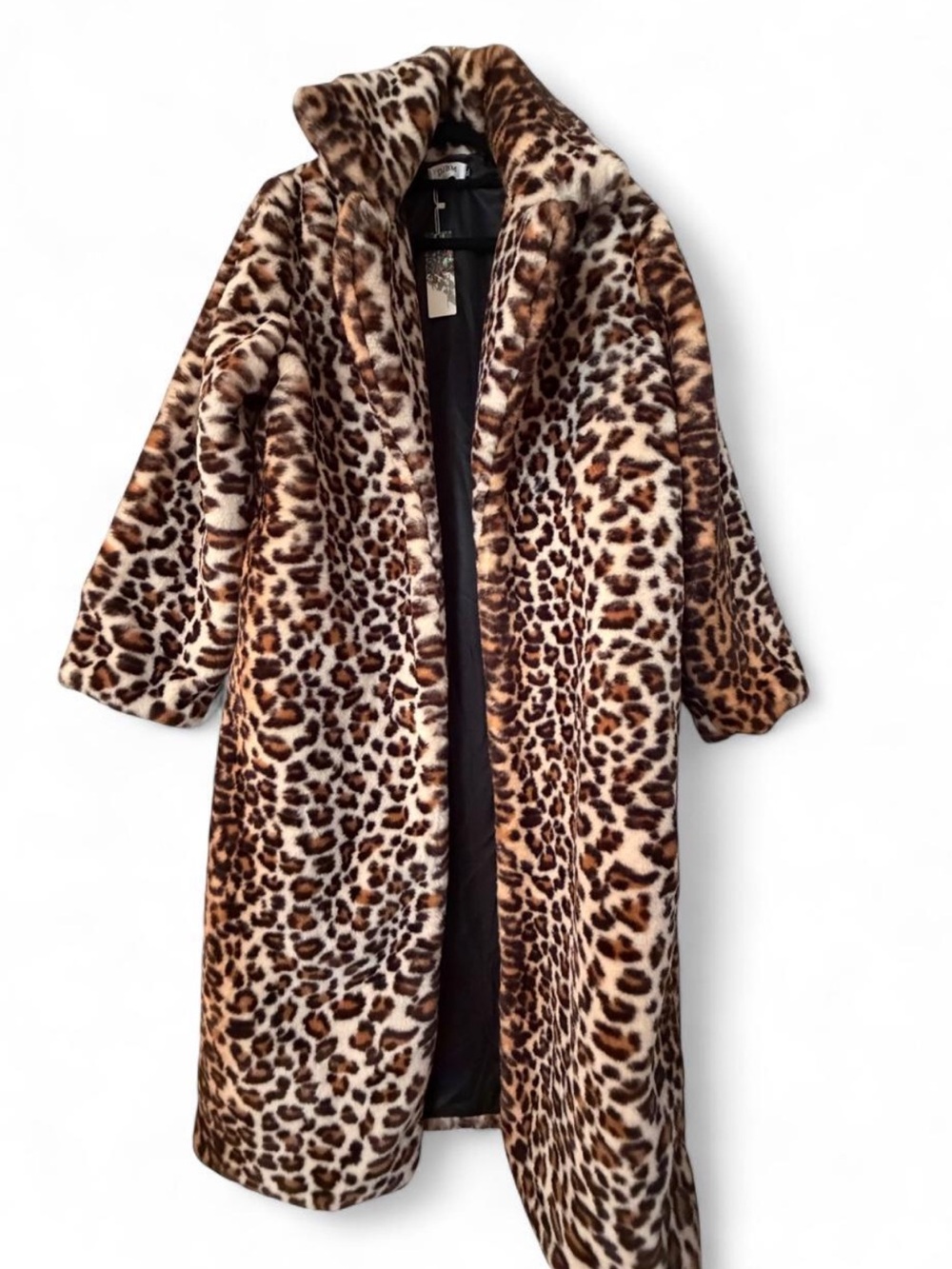 Leopard Print Faux Fur Trench Coat - Brown/Black